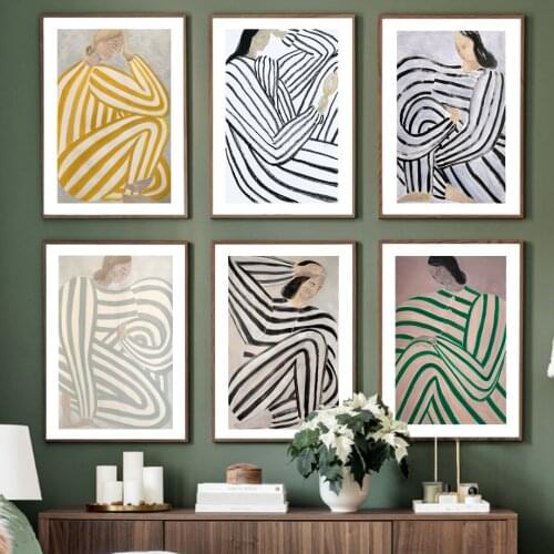 Nordic Vintage Poster Abstract Line Geometry Curve Woman Wall Art Print Canvas Painting Gallery Decor Pictures For Living Room