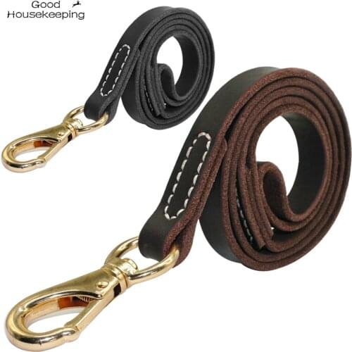 Genuine Leather Dog Leash Large Dogs Pet Walking Leash K9 Training Leads 110cm Length Width 1.6 / 2.0cm Black Brown Colors