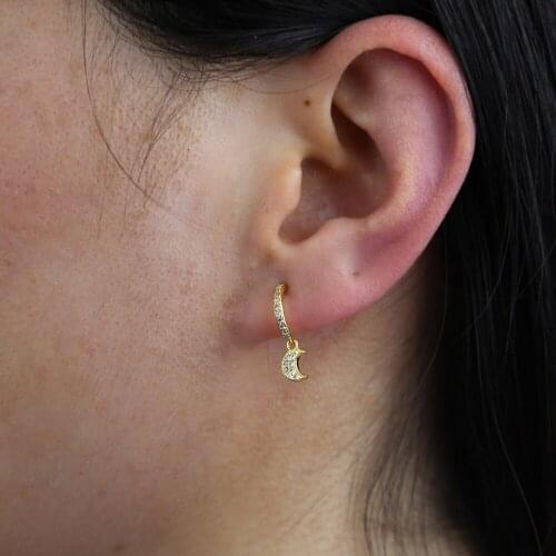 Drop ship factory price 925 sterling silver moon star charm earring with cz crystal paved wedding earring jewelry wholesale