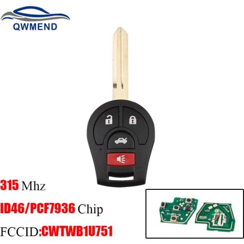 BHKEY Remote Car Key for NISSAN CWTWB1U751 CWTWB1U816 315Mhz ID46/PCF7936 Chip For NISSAN Qashqai Sunny Tiida X-Trail keys