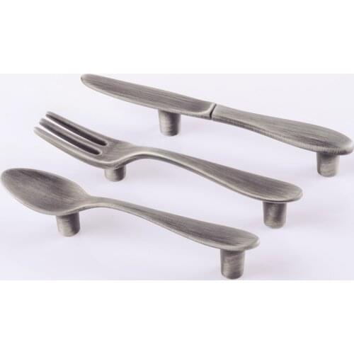 3" Kitchen Cabinet Door Handle Brushed Gray Grey Cupboard Handles Drawer Pull Handles Spoon Fork Knife 76 mm