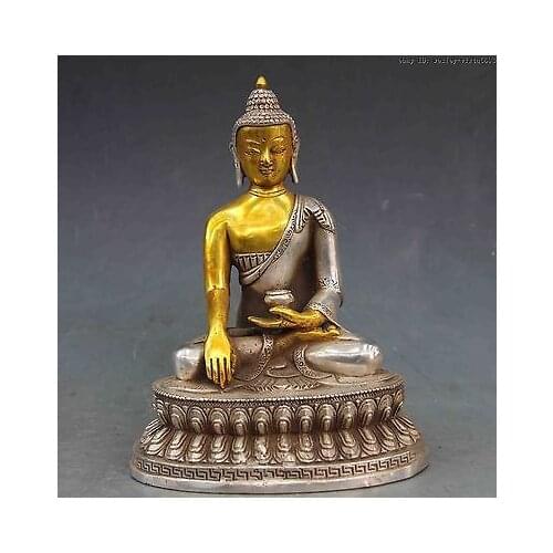 Garden Decoration Tibetan silver Pure 8 Chinese Buddhism Temple White Copper Silver Sakyamuni Rulai Buddha room Art