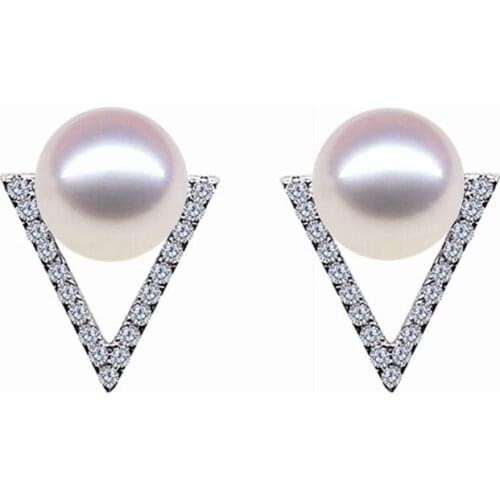 925 Sterling Silver Natural Pearl Earrings For Women 9-10mm perfect Bread shape natural pearl Stud Earrings Free shipping