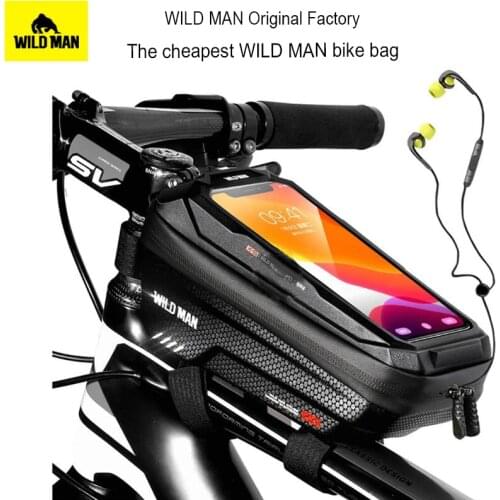 WILD MAN New Bike Bag Frame Front Top Tube Cycling Bag Waterproof 6.6in Phone Case Touchscreen Bag MTB Pack Bicycle Accessories