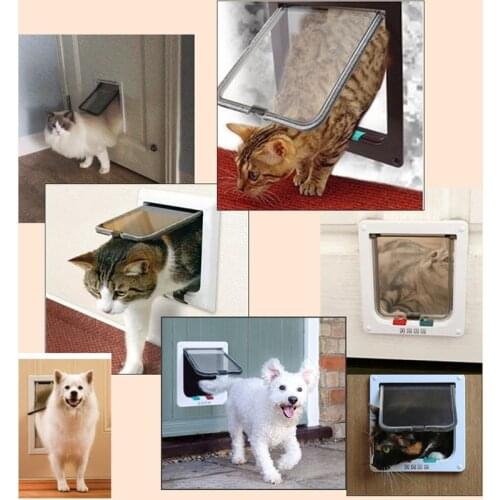 4 Way Lockable Dog Cat Kitten Door Security Flap Door ABS Plastic S/M/L Animal Small Pet Cat Dog Gate Door Pet Supplies