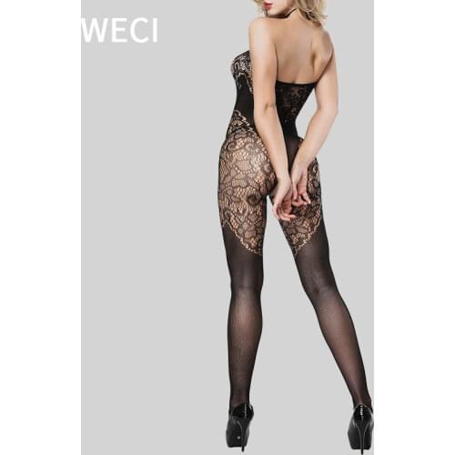 WECI Women Pantyhose Full Body Stocking Mesh Tights Catsuit Female Sexy Erotica Bodysuit For Sex Open Crotch Large Size Lingerie