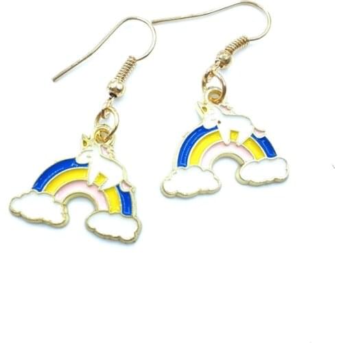 New drip alloy rainbow unicorn cute pendant earrings jewelry pendant ladies earrings