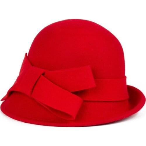 2018 Women Fedoras Hat Dome Elegant Wool Hats For Women Bowknot Warm Lady Winter Floppy Soft Girls Fedoras