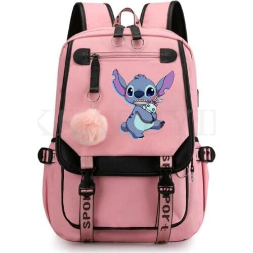 Stitch Laptop Women Backpack External USB Charge Computer Backpacks Anti-theft Waterproof School Bag for Teenage Girls