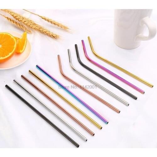 2000pcs Reusable Metal Drinking Straws 304 Stainless Steel Sturdy Bent Straight Drinks Straw Colourful hot