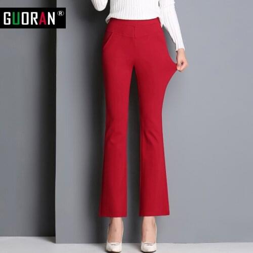 2016 Autunm winter women pants high elastic waist skinny formal flare pants patchwork office female trousers pantalon femme