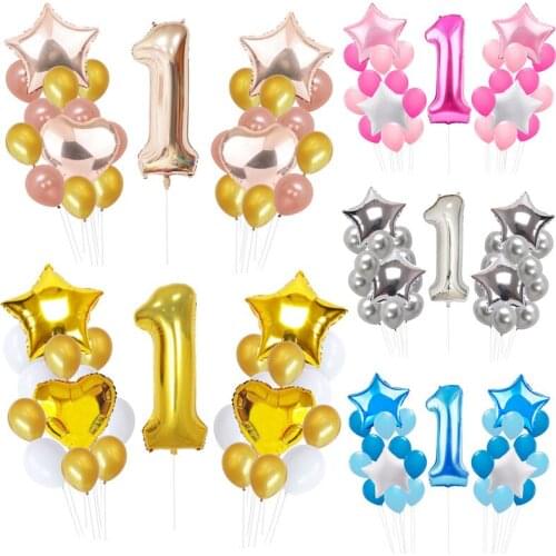 25Pcs/set Blue Number Foil Latex Balloons for Kids Birthday Party Decoration 1st One Year Birthday Boy Decor Baby Shower Balloon