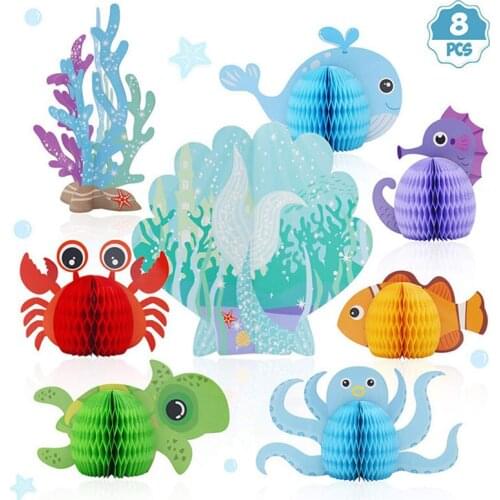 8pcs/set Ocean Theme Honeycomb Set 3D Center Decoration Children Birthday Party Decoration Supplies