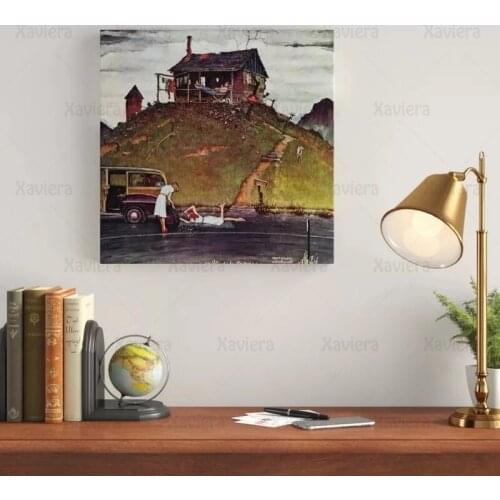 Nordic Abstract Landscape Women Car Repair Hilltop House Picture Wall Art Poster Modern Home Decor Living Room Frameless Mural