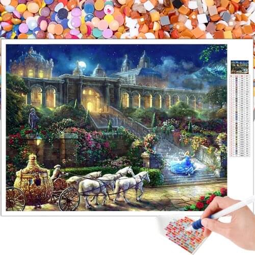 Diamond Painting Cartoon Landscape Princess Castle Embroidery Set 5D DIY Mosaic Square Round Rhinestone Mural Home Decor Salon