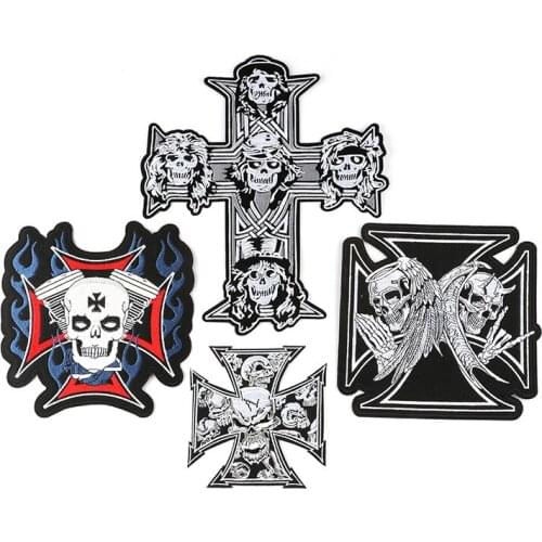 Large Punk Reggae Cross Skull Artwork Emblem Retro Embroidered Motorcycle Biker Jacket Clothing Iron on Patch Skeleton Sticker