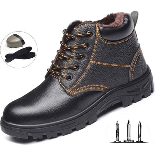 New mens winter plus velvet warm labor insurance shoes steel toe caps anti-puncture safety shoes work boots men training shoes