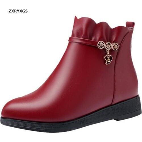2020 New Winter Classic Rhinestone Genuine Leather Boots Women Comfortable Low Heel Shoe Ankle Boots Large Size Womens Boots