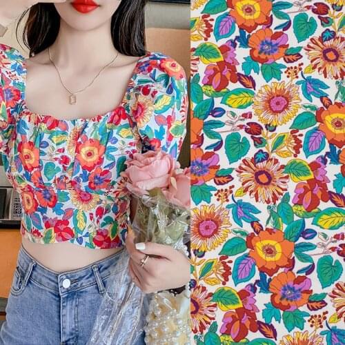 Colorful Flower And Leaf Printing Pure Cotton Fabric For Dress Tissus Au MÈTre Telas Por Metro Tissu Vestidos Sewing Tela Tulle