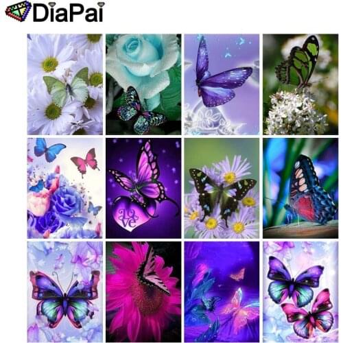 DIAPAI 100% Full Square/Round Drill 5D DIY Diamond Painting "Flower butterfly" 3D Embroidery Cross Stitch Home Decor