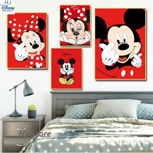 Disney Animation Movie Canvas Painting Cartoon Minnie Mickey Red Posters and Prints Wall Decor Art Decoration Nursery Home Gifts