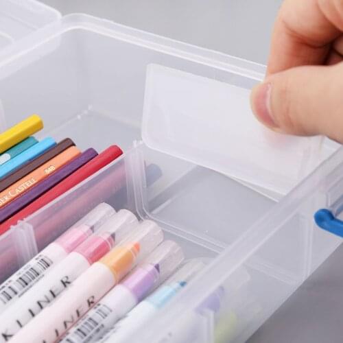 Double Layer Pencil Case Transparent Plastic Pen Storage Box Stationery School Office Supplies Kids Gift