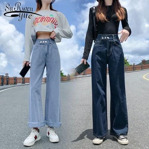 High Waist Jeans Fashion Jeans Women Loose Autumn Wide Leg Denim Trousers Casual Slim Chic Clothing All-match with Pocket 10737