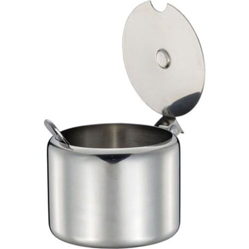 Stainless Steel with Lid and Spoon Sugar Bowl Seasoning Jar Seasoning Jar Tableware Spice Container