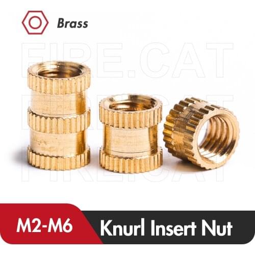Firecat 20/25/50 Pcs Knurl Insert Nuts M2 M2.5 M3 M4 M5 M6 Female Knurled Brass Nut Embedment Nut for 3D Prints and More Project