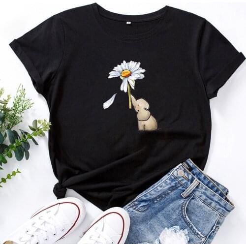 Funny Elephant T Shirt Women Fashion Printed Casual Short Sleeve Womens T Shirts Round Neck Cotton Tee Shirt Femme