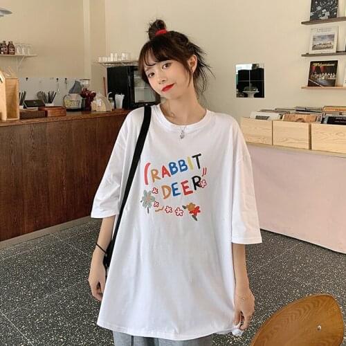 Loose Casual Letter Print Tshirt Female Korean Harajuku Womens T-shirts Tops Japanese Kawaii Ladies Ulzzang Clothes For Women