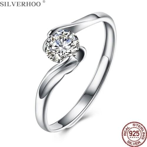 SILVERHOO 925 Sterling Silver Rings For Women 5A Clear Cubic Zircon Fashion Size Adjustable Ring Party Fine Jewelry New Arrival