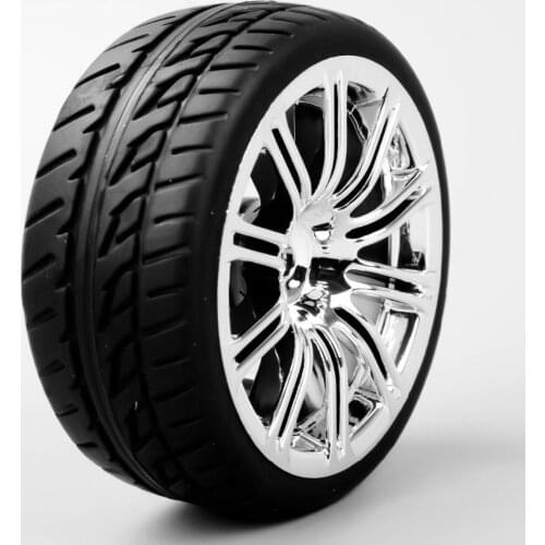 4pcs 1/10 RC on road racing car chrome wheel & rubber tires tyre sponge 3MC 12mm Hex accessory parts