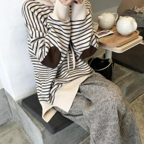 Sister Fara Spring Autumn Women Striped Knitted Hooded Tops+High Waist Drawstring Sweater Wide Leg Pants Ladies Two Piece Suit