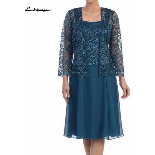 Lakshmigown Plus Size Dress Elegant Mother of The Bride Dresses Lace Jacket 2020 Vestito Madre Sposa Knee Length Evening Dress