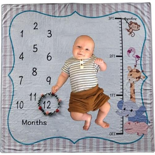 Lychee Animal Print Milestone Blanket with Wreath Monthly Growth Photography Props Blanket Girl Boy Decor Blanket 120x120cm