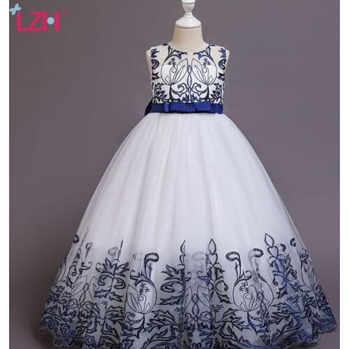 LZH 2021Childrens Prom Dresses Mid-Length Lace Princess Dress For Girl 4-12 Years Big Bow Elegant Dress For A Girl Kid Clothes