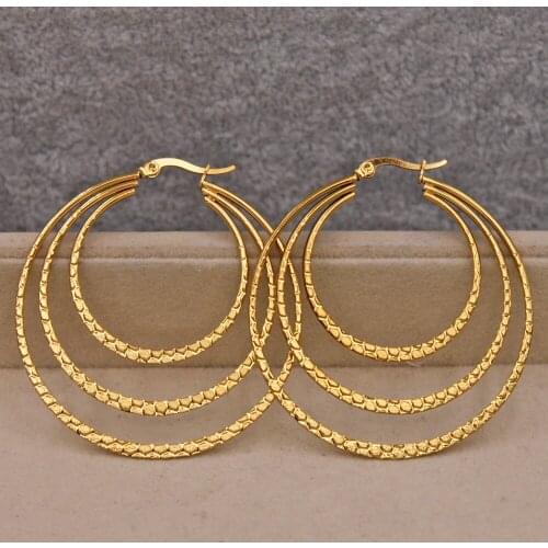 Trendy Earrings for Womens earring Gold Plated Round Gold Earring 3 Circles hoop Earrings Wedding Jewelry Gift Accessories