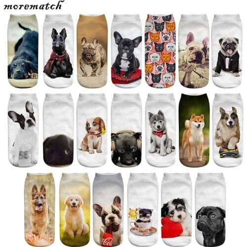 Morematch 1 Pair Women Ankle Sock Cute Dogs Pattern Cotton Socks 3D Printing Funny Socks 20 Style Optional