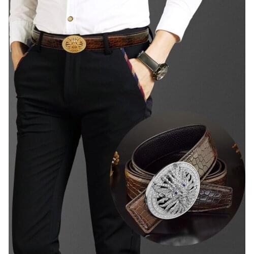 High Quality Rhinestone Chinese dragon Big buckle man belts genuine leather fashion young men 3.8cm wide Casual Cowskin ceinture