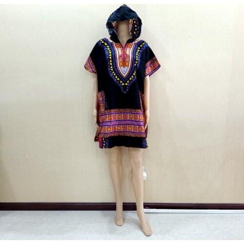 New Design Hoodies Pockets Loose African Print 100% Cotton Fashion Women Dress