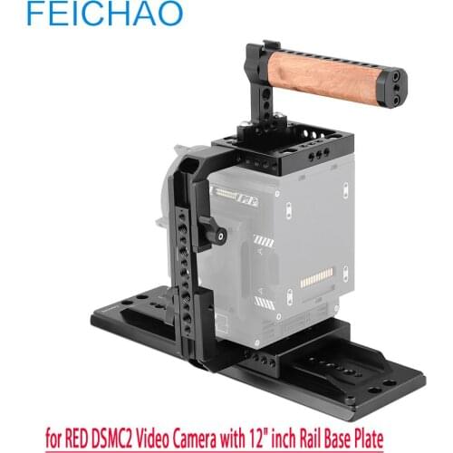For BMPCC 4K Cooling Protective Frame Camera Half Cage Rig w Wood Left Top Handle for RED DSMC2 Video for Canon Nikon Sony SLR