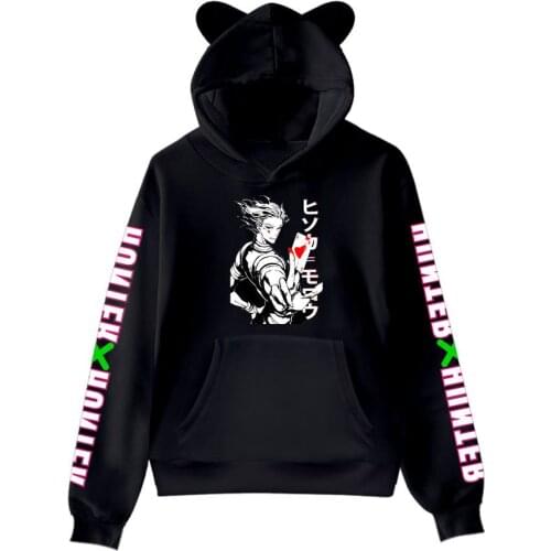 2021 Autumn Hooded Anime Hunter & Hunter Black Hoodies Fashion Cat Ears Sexy Cute Casual Boys Girls Harajuku Hisoka Pullovers
