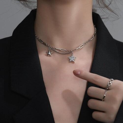 925 Sterling Silver Mutil-layer Star Necklace Handmade Vintage Fashion Thick Chains Hip Hop Jewelry For Women S-N563