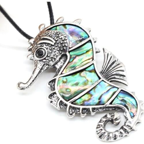 Hippocampus Shell Pendant Necklace Natural Abalone Shell Animals Pendant Necklace for Length 55+5cm Size 56x40mm