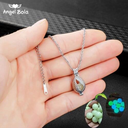 Hollow Luminous Stone Pendant Stainless Steel Necklace Gifts Moon Glowing Necklace Gem Charm Jewelry Women Love Heart Pendant