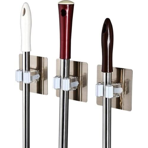 Practical Durable PVC Broom Holder Mop Hanging Wall Mounted Stand Strong Self Adhesive Bathroom Tool