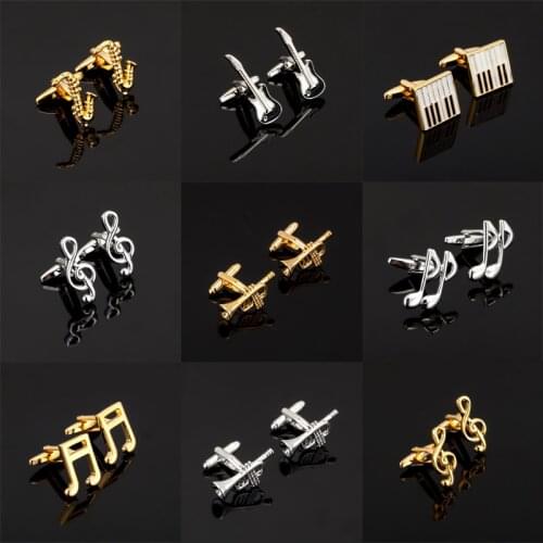 Luxury Fashion 18 Designs Guitar Cufflinks Music Design Musical Note mens Brand cuff buttons cuff links High Quality Jewelry