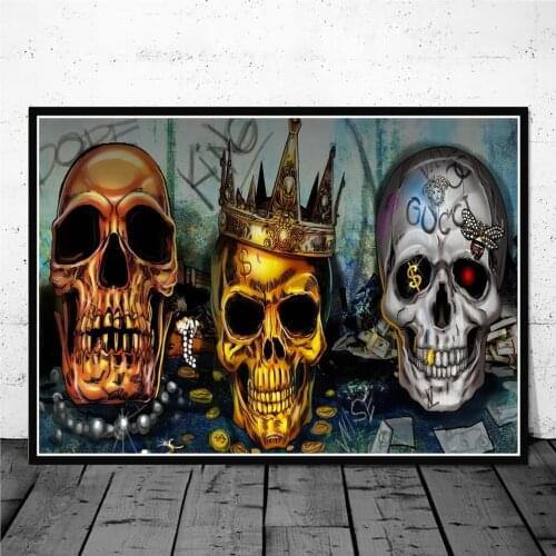 Luxury Golden Silver Skull With Jewelry Wall Decor Poster And Prints Crown Canvas Art Painting For Living Room Home Decoration