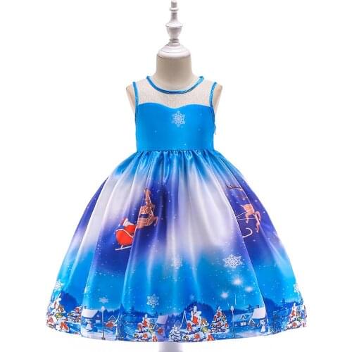 Christmas Reindeer Snowman Princess Dress Thanksgiving Day Baby Girls Clothes Elegant Girls Party Dresses Kids' Clothes 2Y-10Y